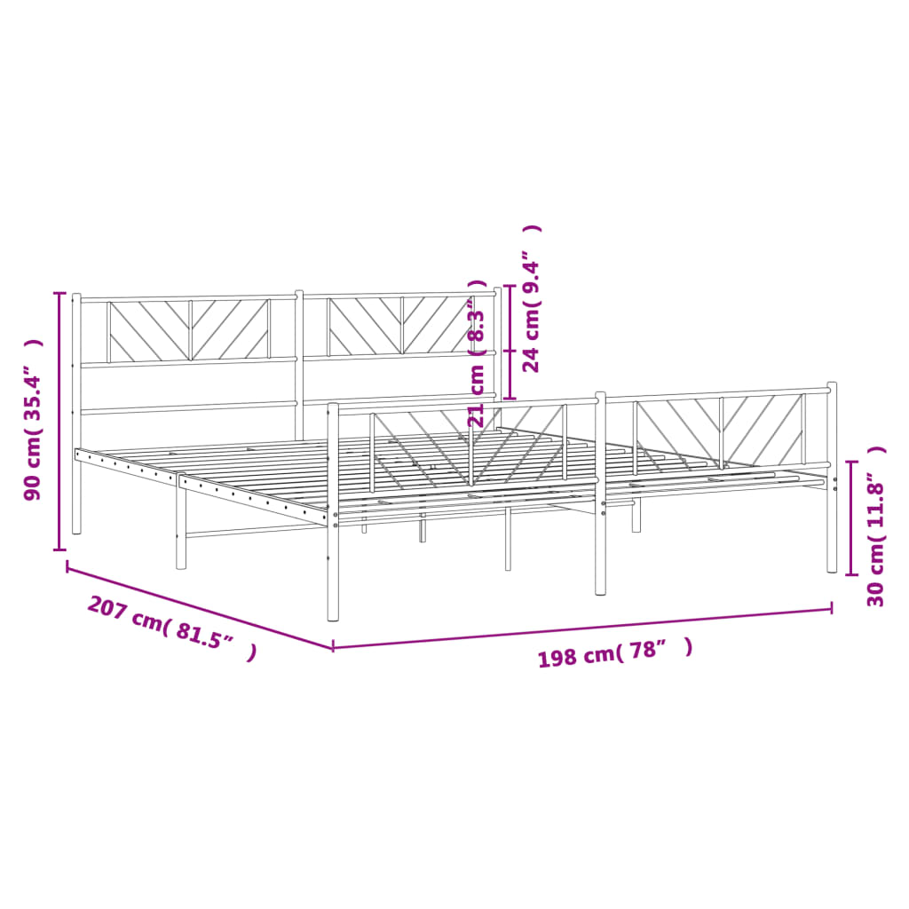 White metal platform bed frame with geometric headboard