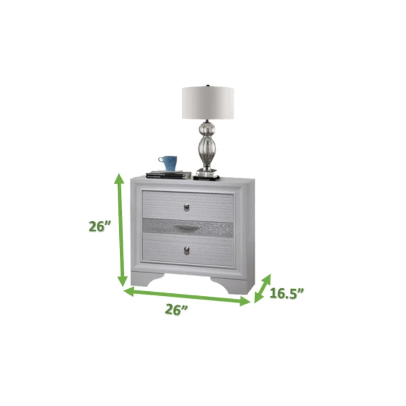 White drawer nightstand with crystallook drawer pull