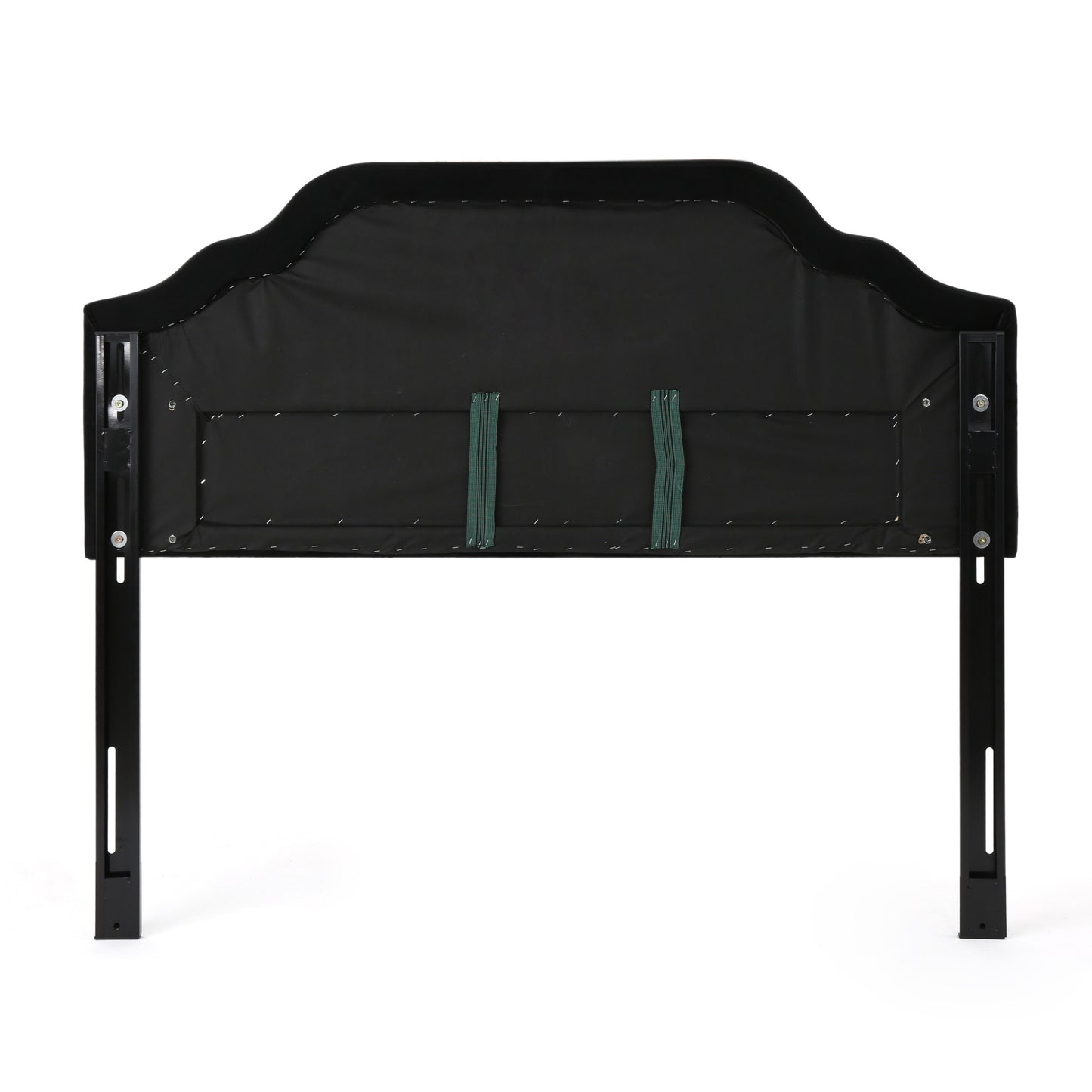 Black upholstered headboard with adjustable metal legs