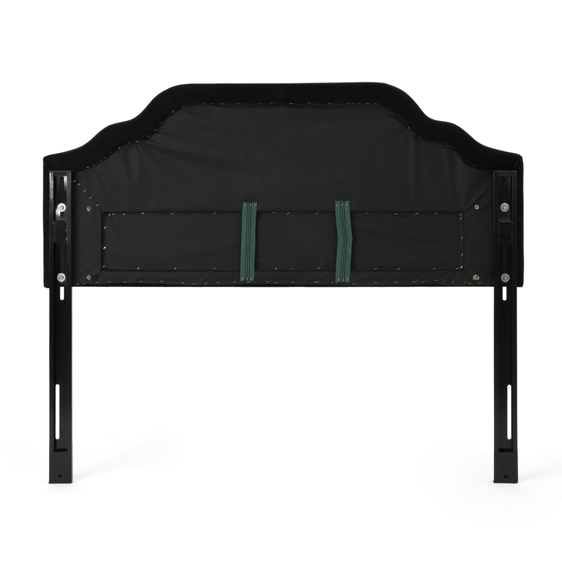 Black upholstered headboard with adjustable metal legs