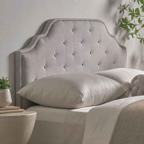 Tufted grey fabric headboard with nailhead trim classic design for queen beds