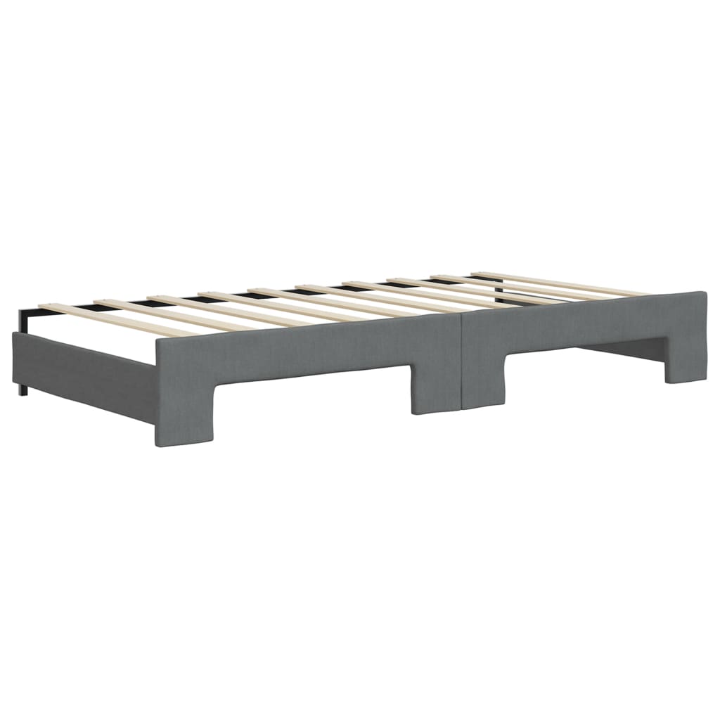 Modern gray fabric sofa with wooden slat support