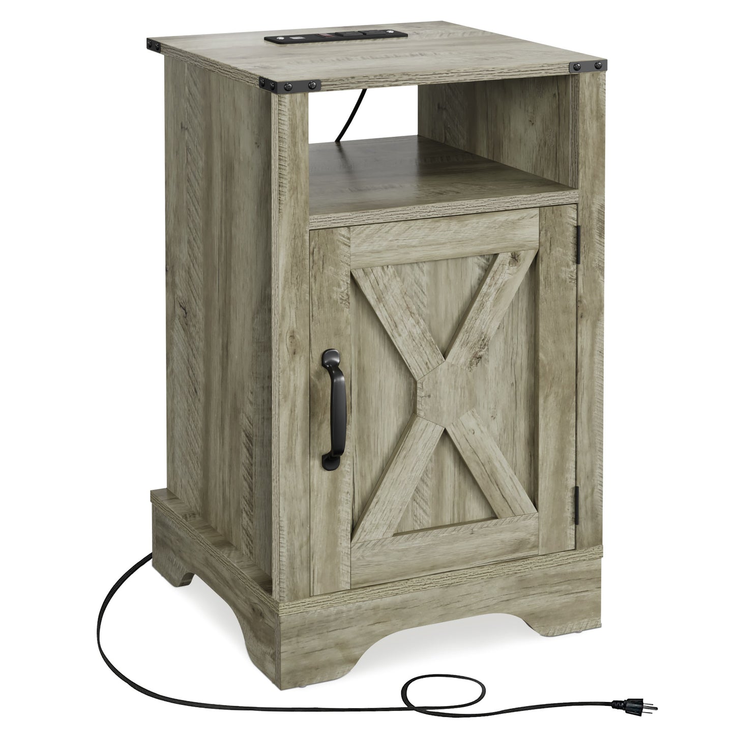 Rustic wood accent table with builtin USB charger and outlets