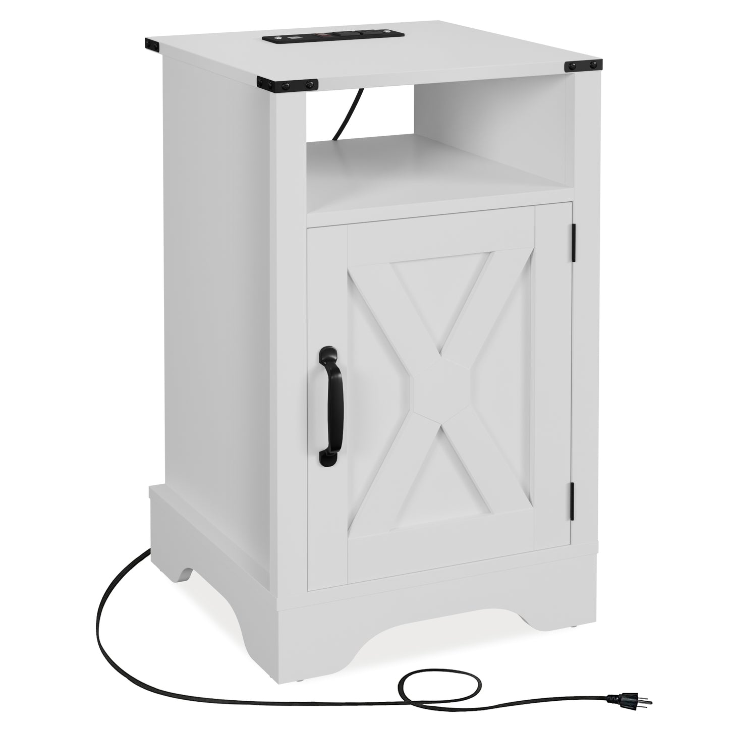 White end table with charging station