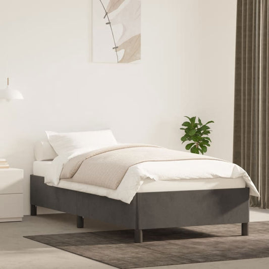 Gray upholstered twin bed frame with simple design