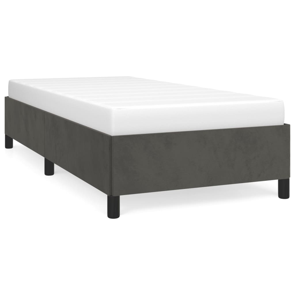 Line drawing of a single bed frame with dimensions for length width and height