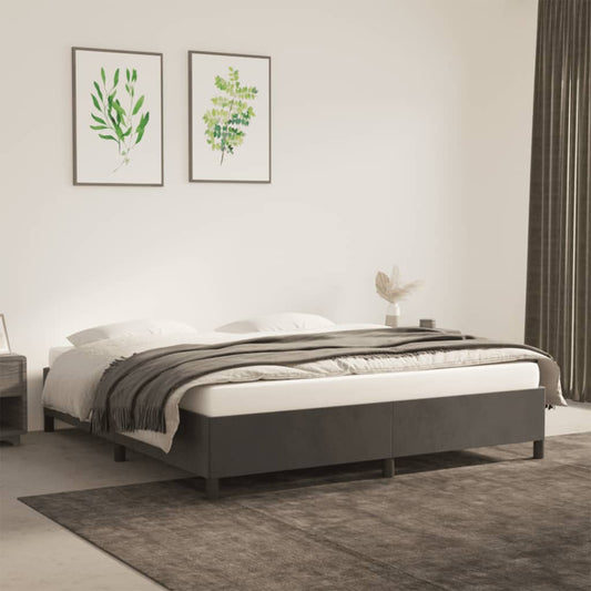 Modern upholstered grey platform bed frame with black legs