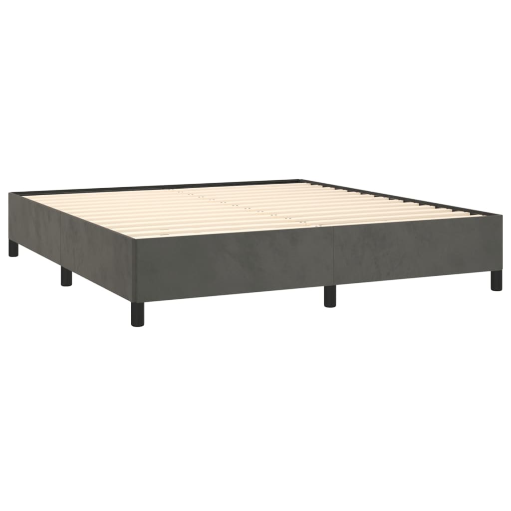 Modern grey upholstered platform bed frame with clean lines queen size