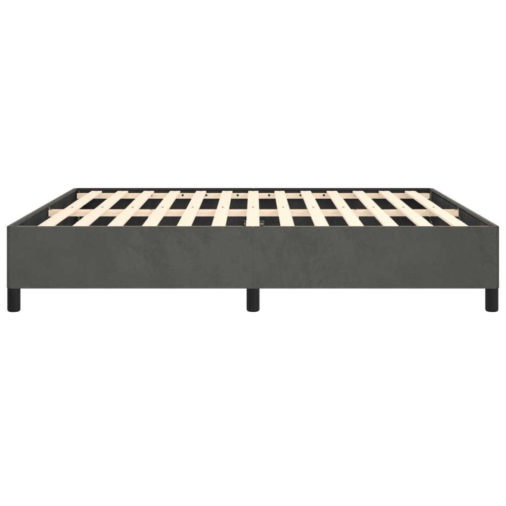 Modern grey upholstered bed frame with wooden slats