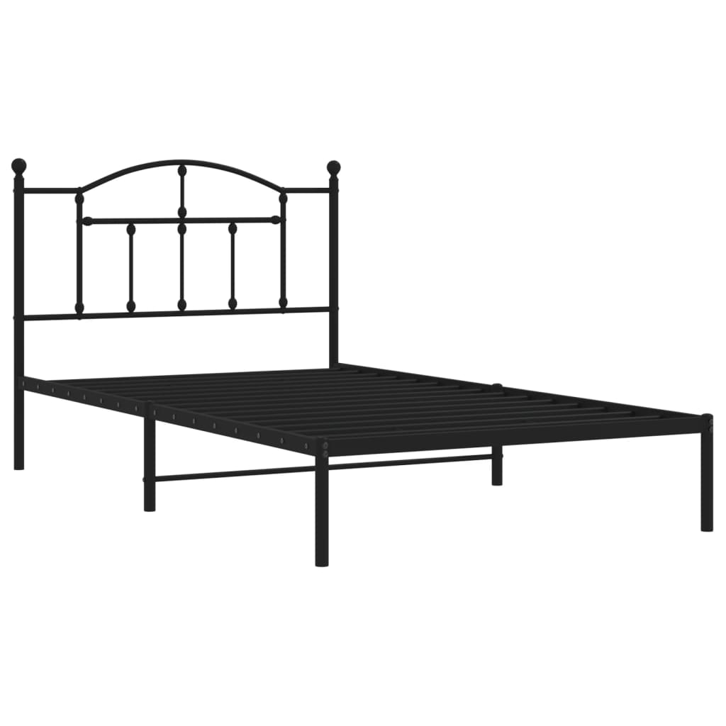 Black metal platform bed frame with arched headboard