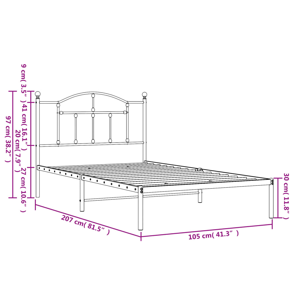 Black metal bed frame with arched headboard