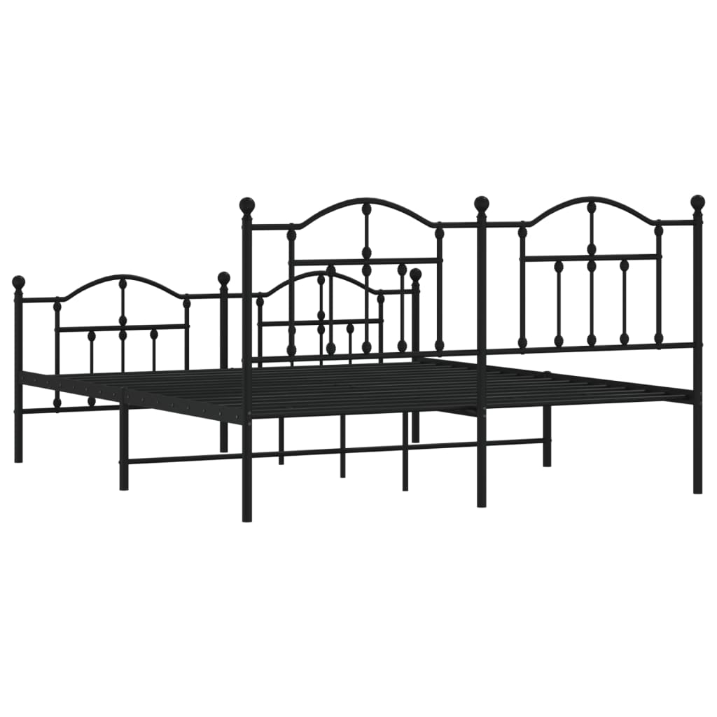 Black metal ornate bed frame with curved headboard detail