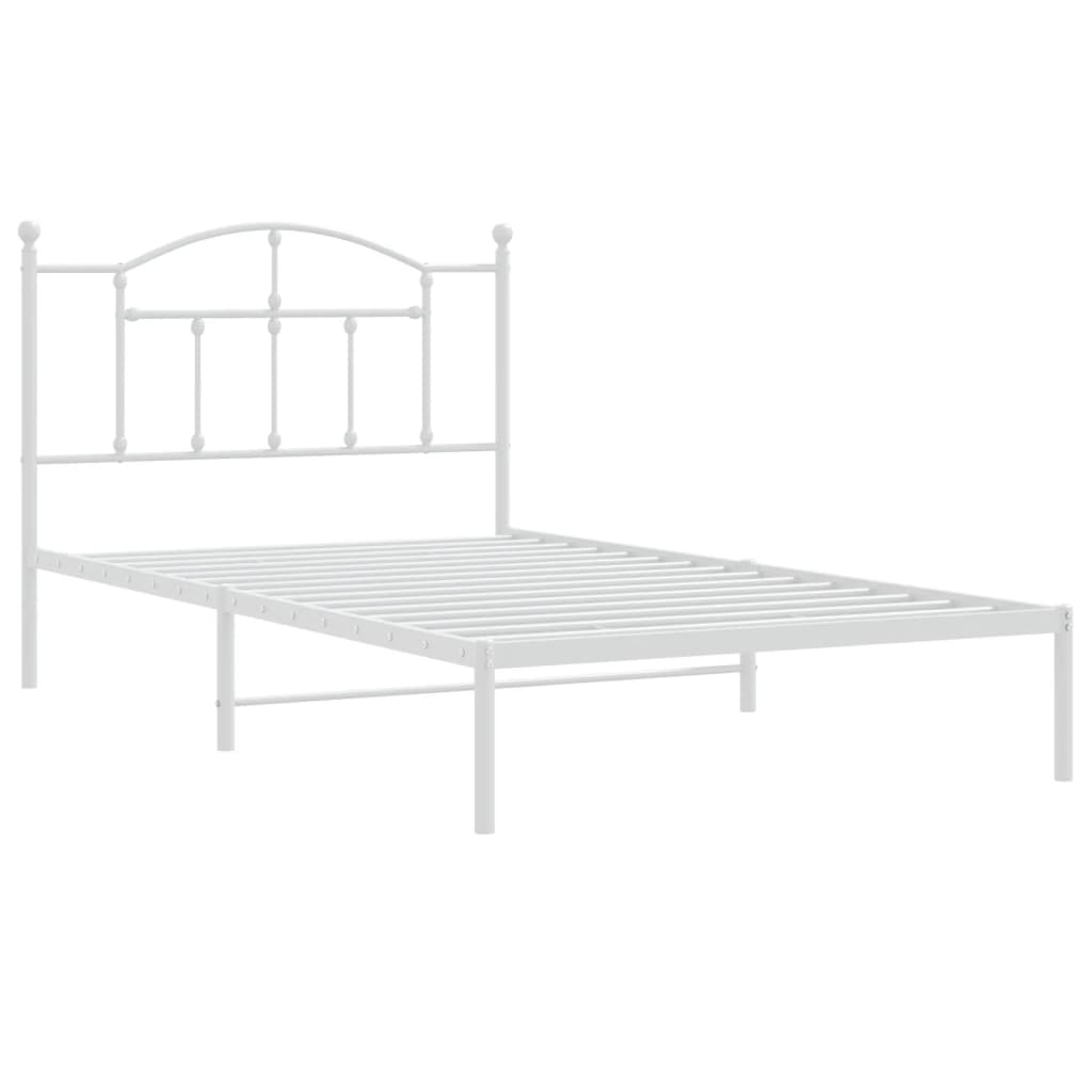 White metal twin bed frame with arched headboard
