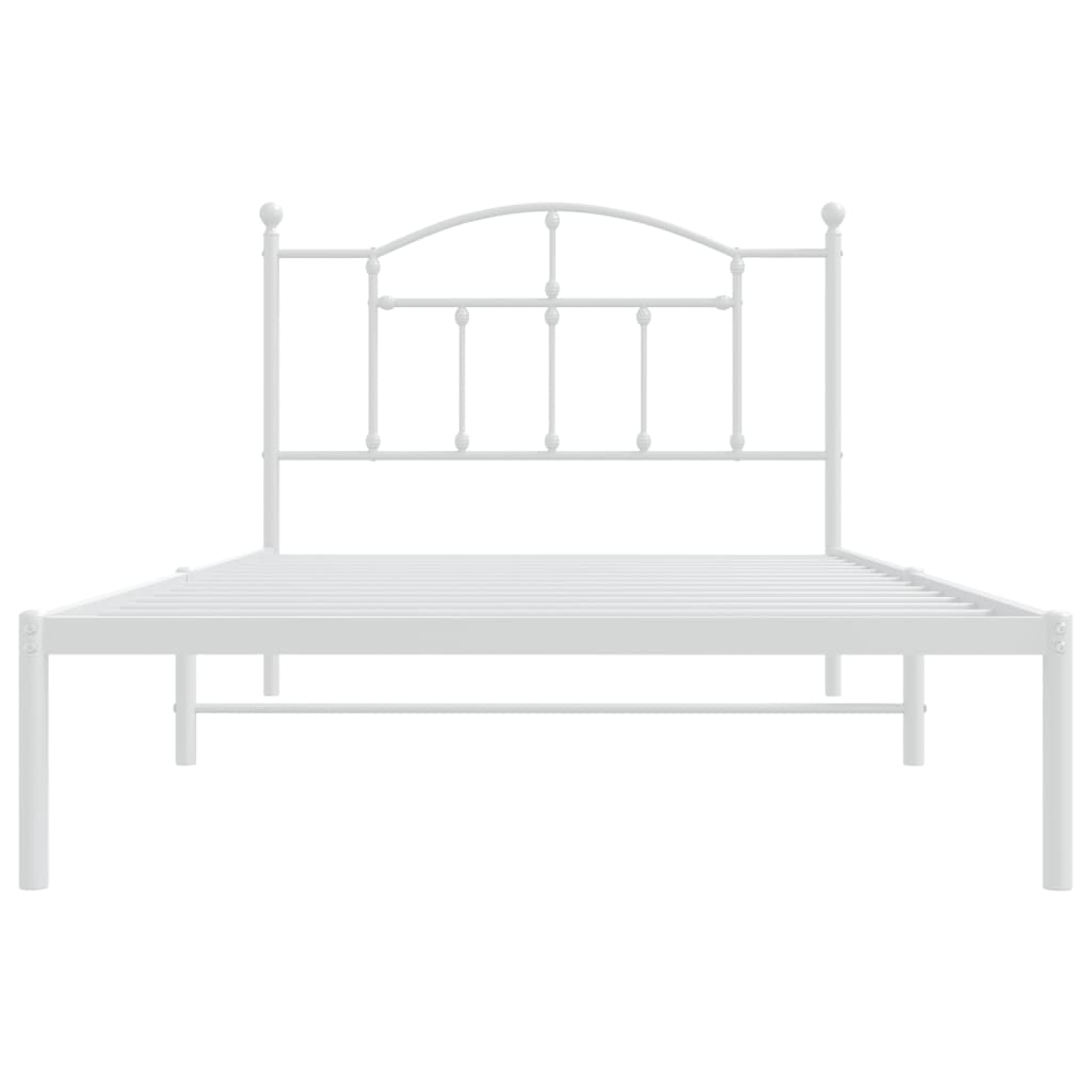 White metal bed frame with arched headboard and footboard
