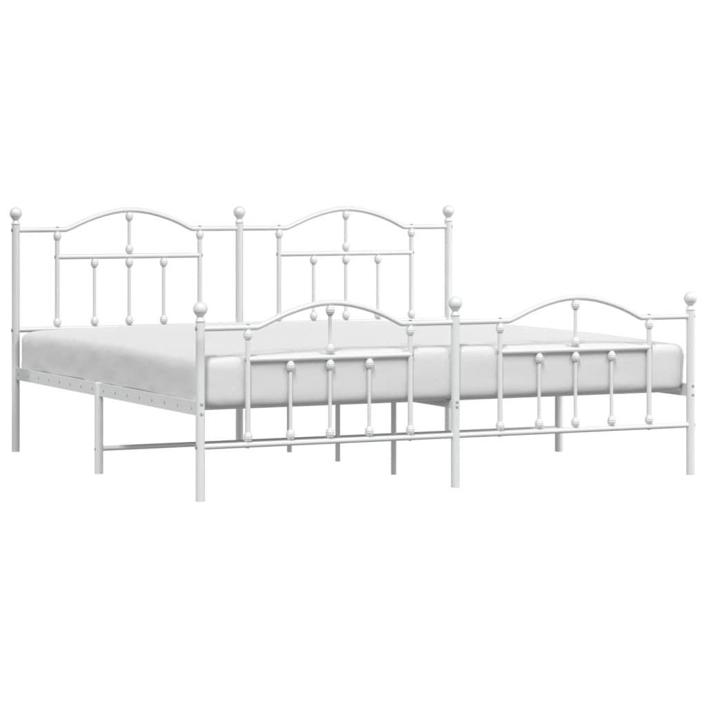 White metal bed frame with ornate headboard design