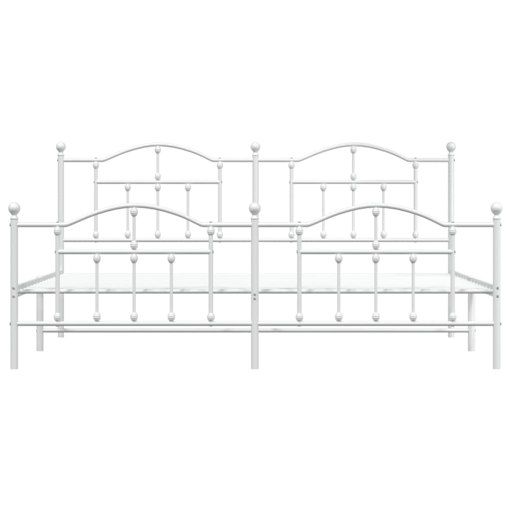 Elegant white wrought iron twin bed frame with a classic arched headboard and footboard
