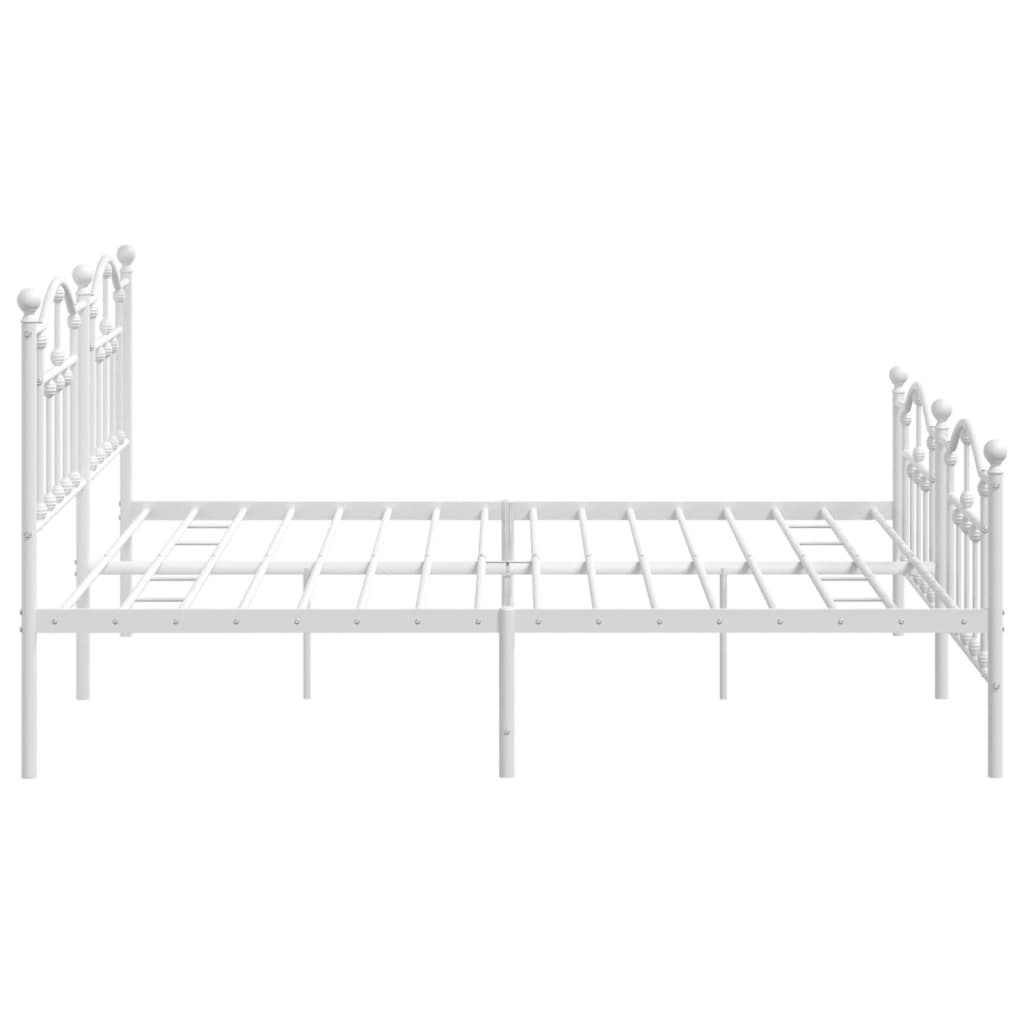 White metal bed frame with a minimalist design including a mattress