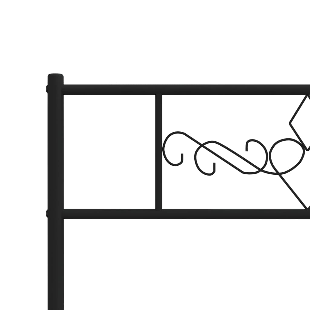 Black metal twin bed frame with decorative headboard and footboard