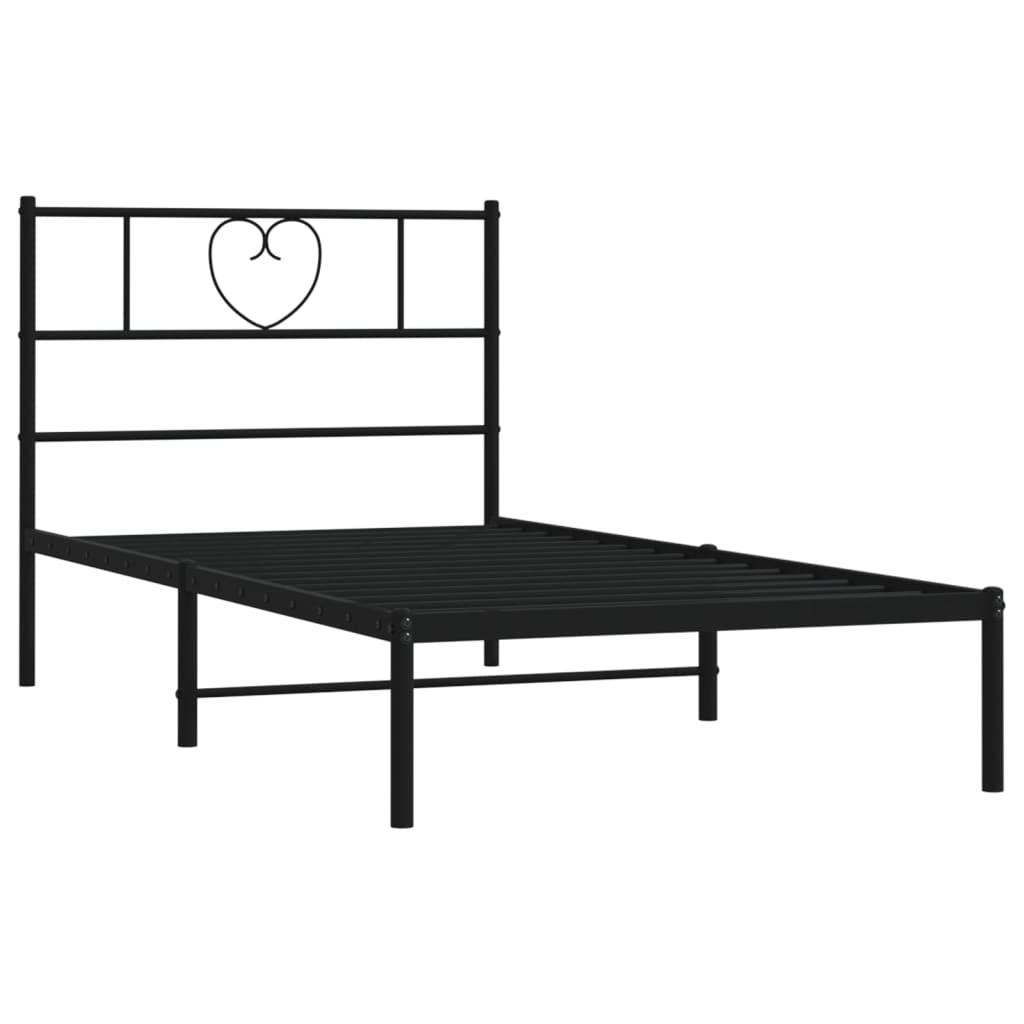 Black metal twin bed frame with heart headboard