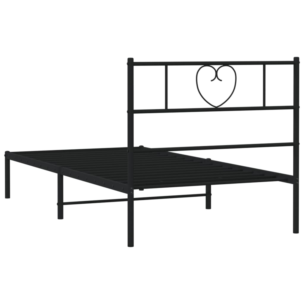 Black metal twin bed frame with heart headboard design