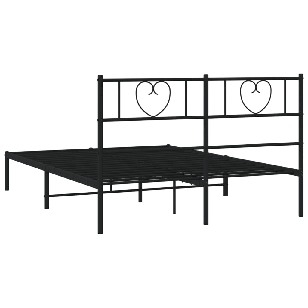 Black metal bed frame with heartshaped headboard detail
