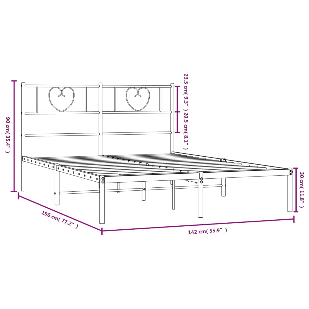 Black metal twin bed frame with decorative heart headboard
