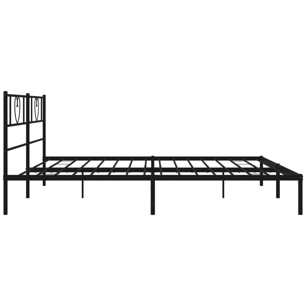 Black metal bed frame with heartshaped headboard detailing