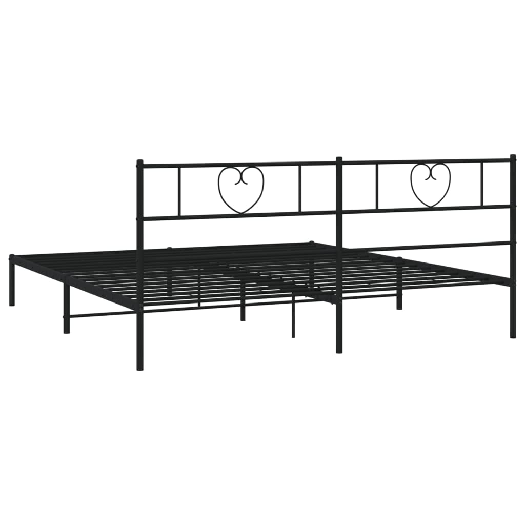 Black metal bed frame with heartshaped headboard design
