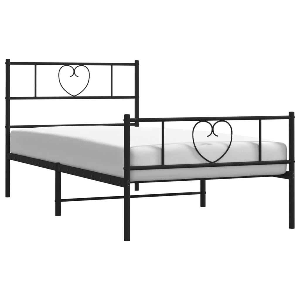 Black metal twin bed frame with heart design headboard