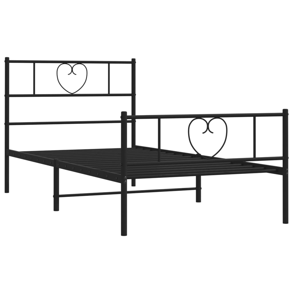 Black metal bed frame with heart design headboard