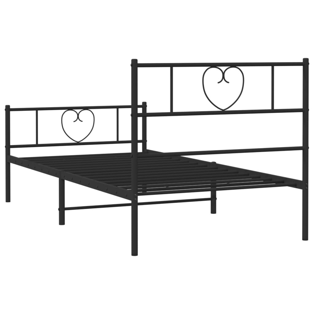 Black metal bed frame with heartshaped headboard detailing