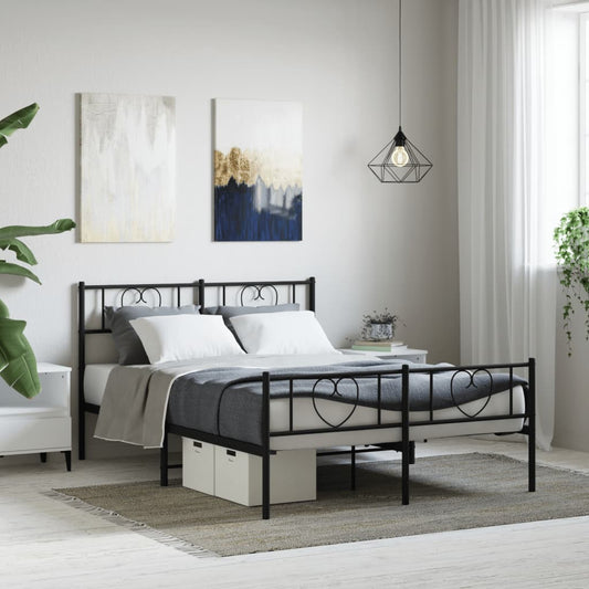 Black metal queen bed frame with heartshaped headboard accents