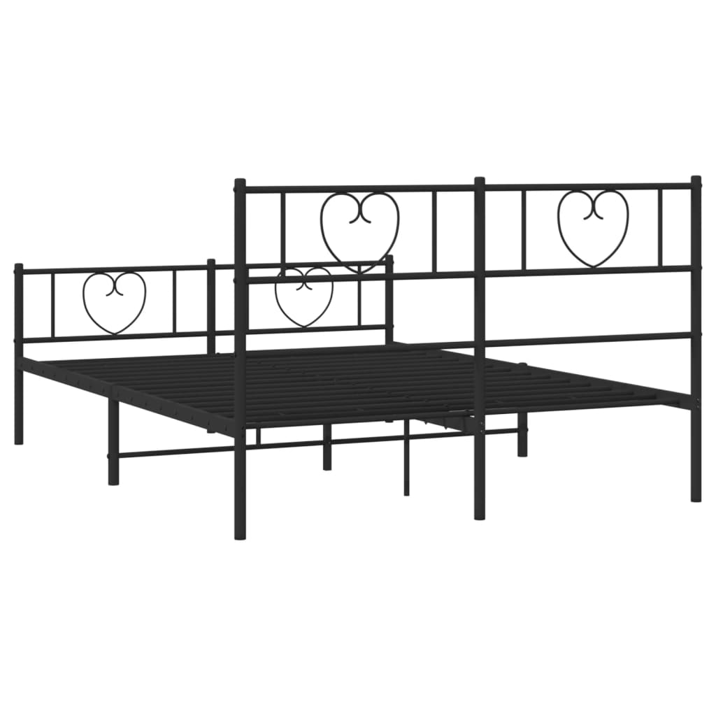 Black metal bed frame with heartshaped headboard and footboard