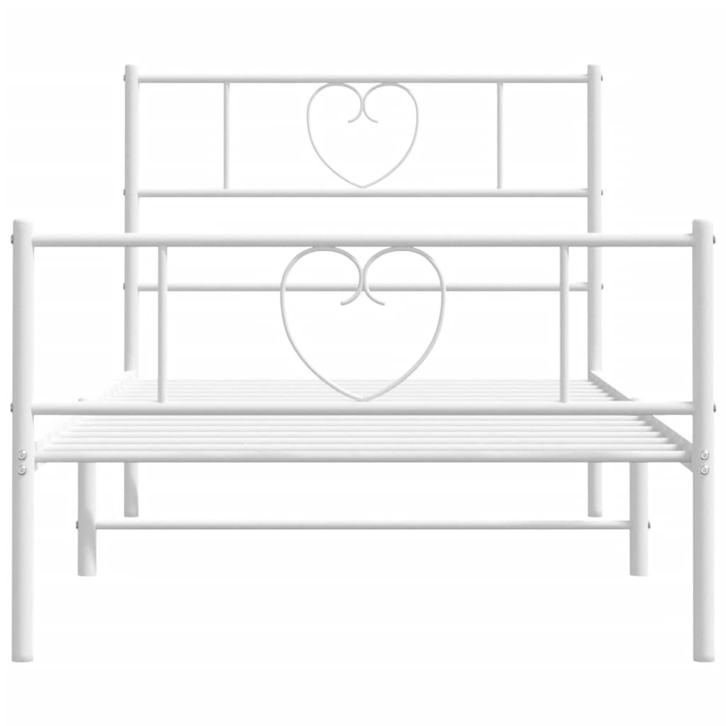 White metal single bed frame with heart detail headboard