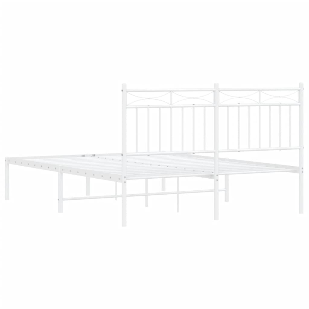 White metal bed frame with decorative headboard for bedroom