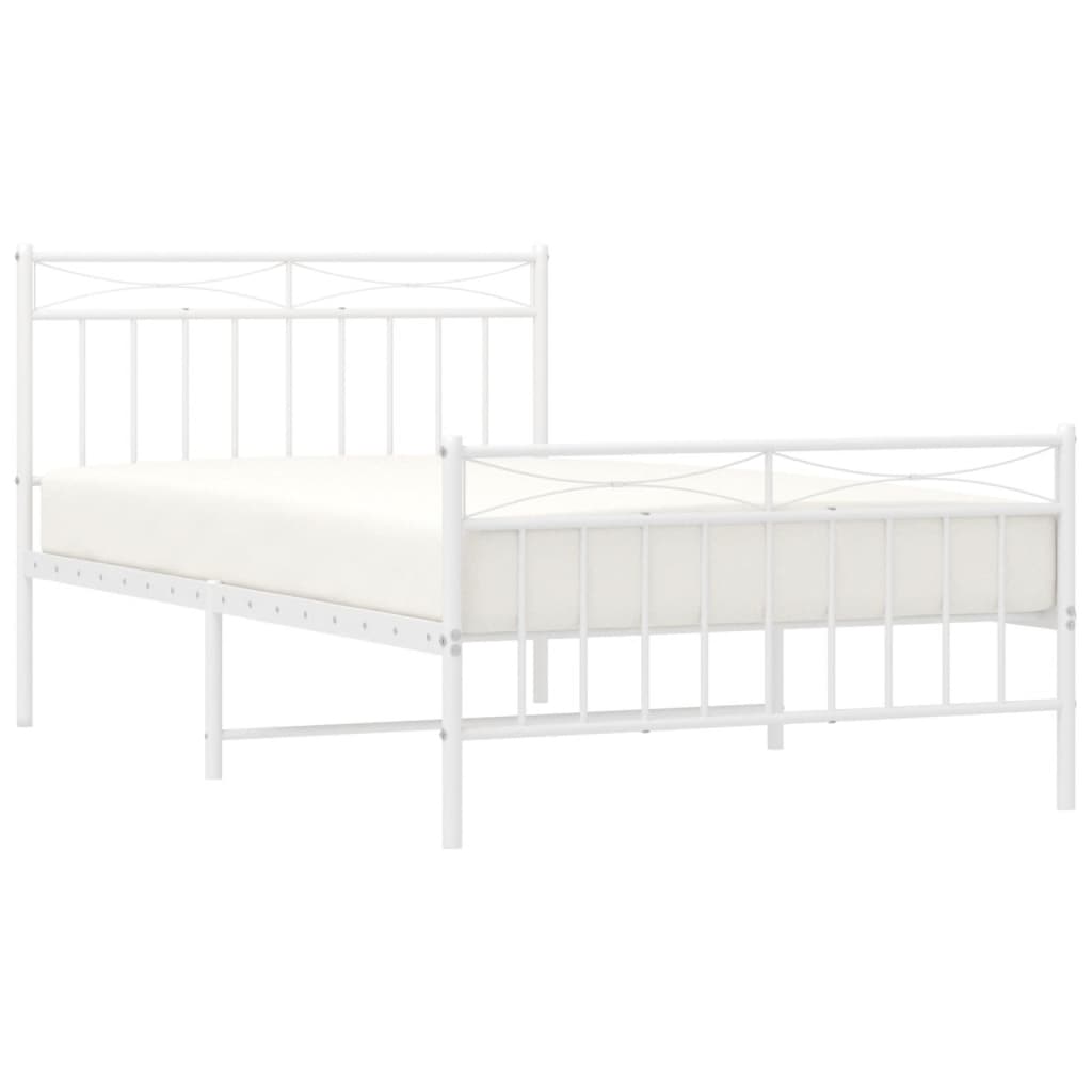 White metal bed frame with mattress