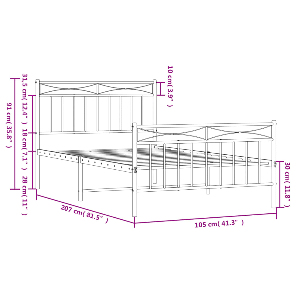 White metal twin bed frame with slatted base