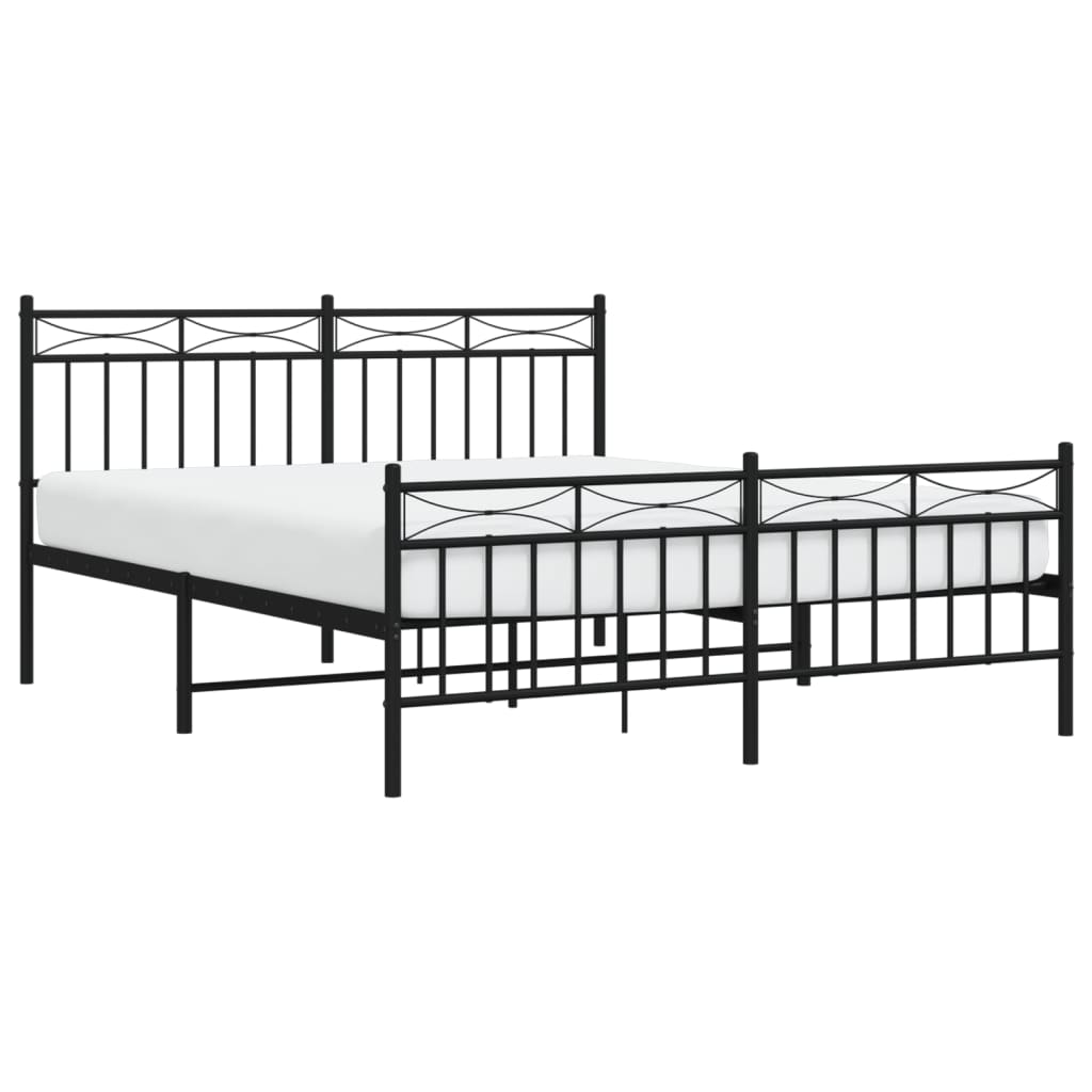 Black metal bed frame with ornate headboard and footboard