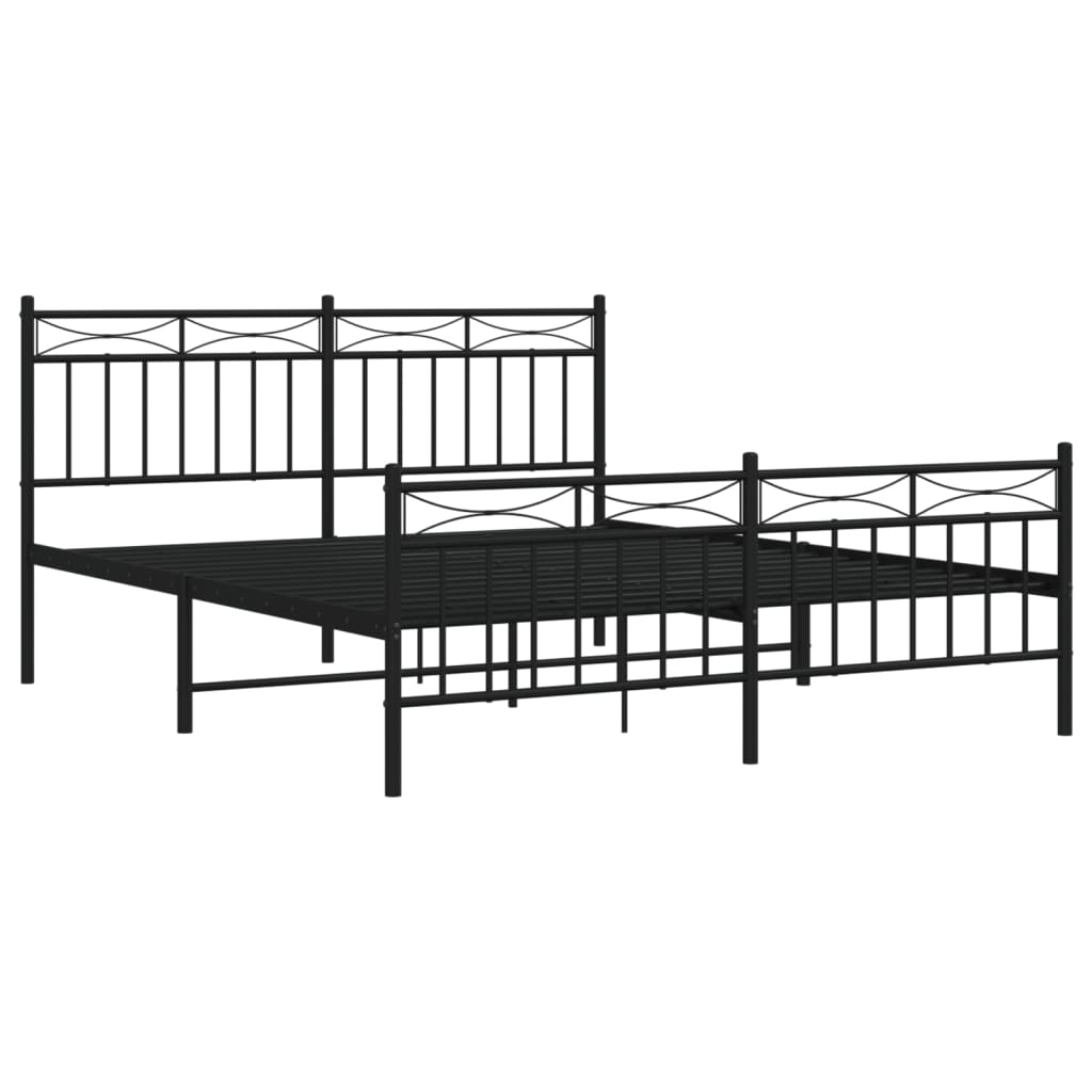 Elegant black metal bed frame with decorative headboard and footboard queen size