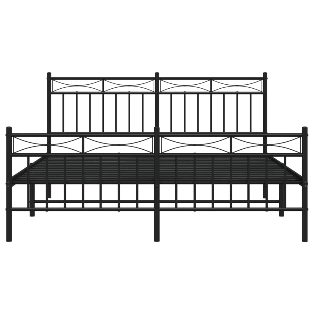 Black metal bed frame with ornate headboard and footboard