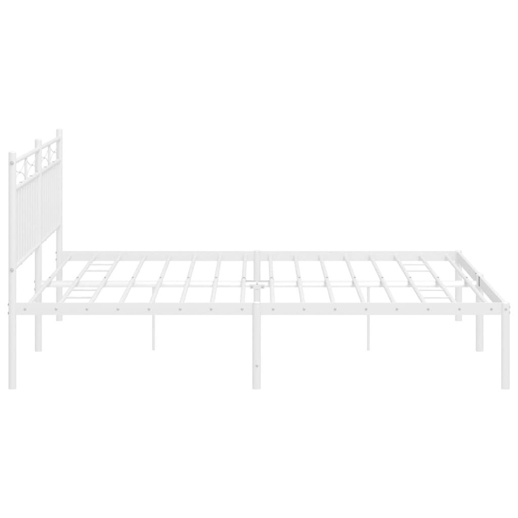 White metal bed frame with decorative headboard and footboard