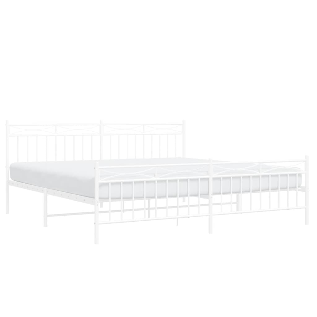 White metal bed frame with slatted headboard and footboard