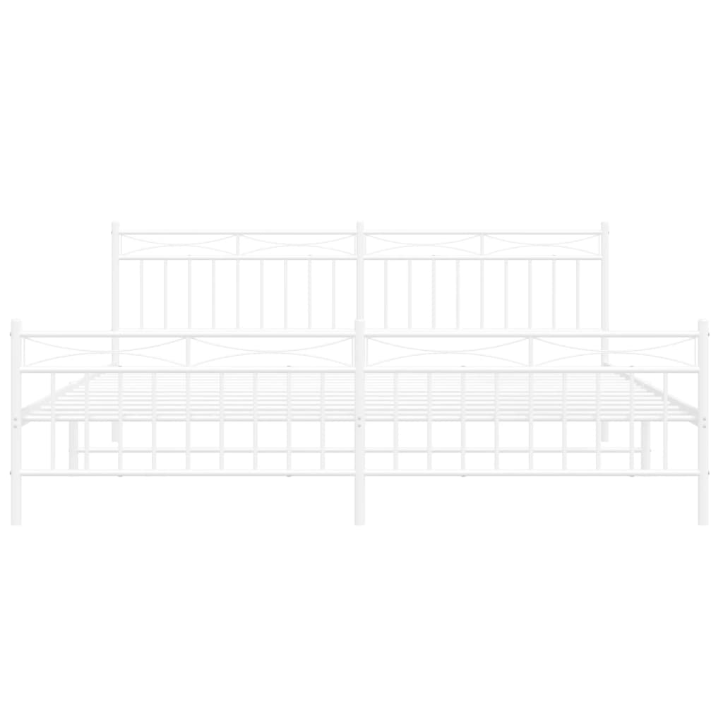 White metal bed frame with simple headboard and footboard
