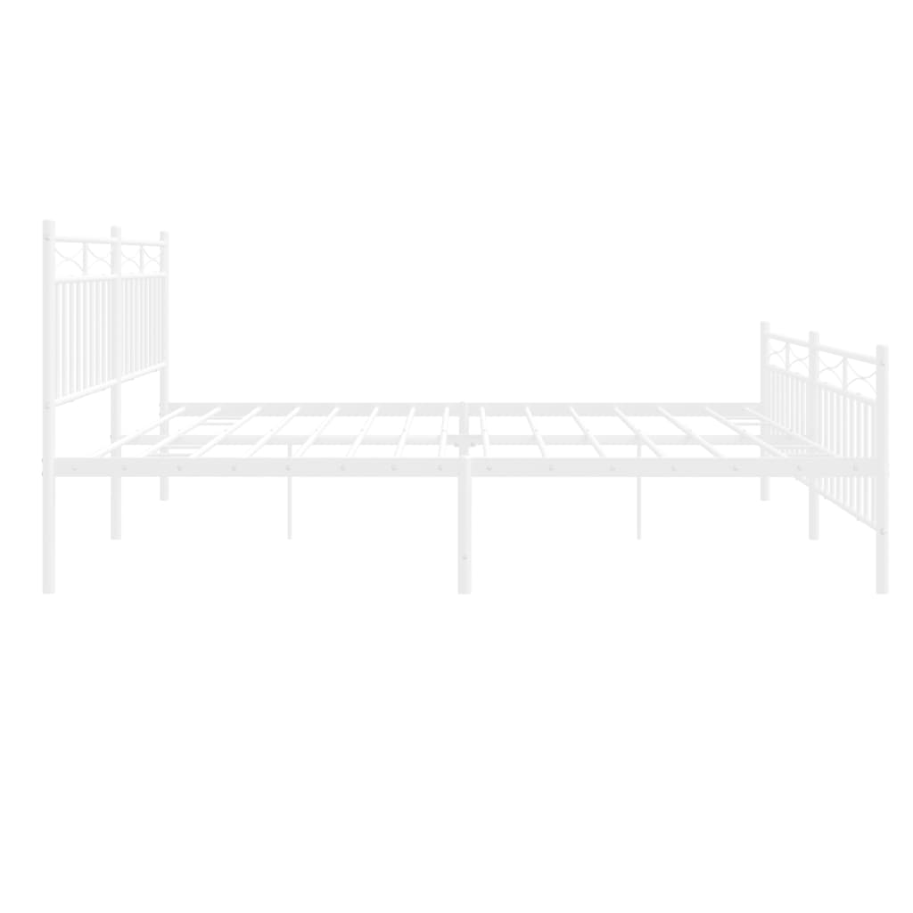 White metal bed frame with decorative headboard and footboard