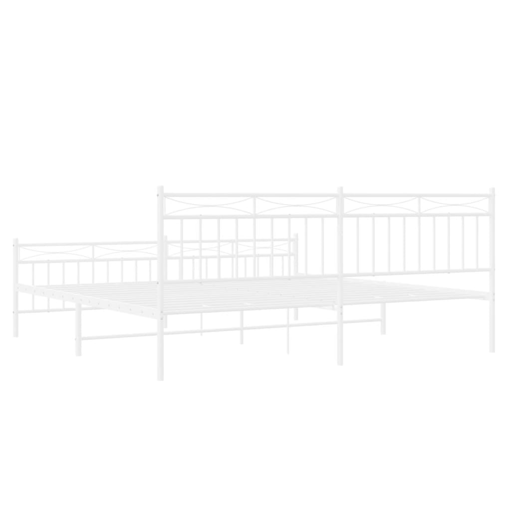 Modern white metal bed frame with ornate headboard detail