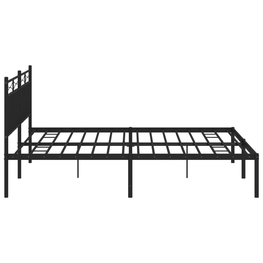 Black metal bed frame with ornate headboard detail