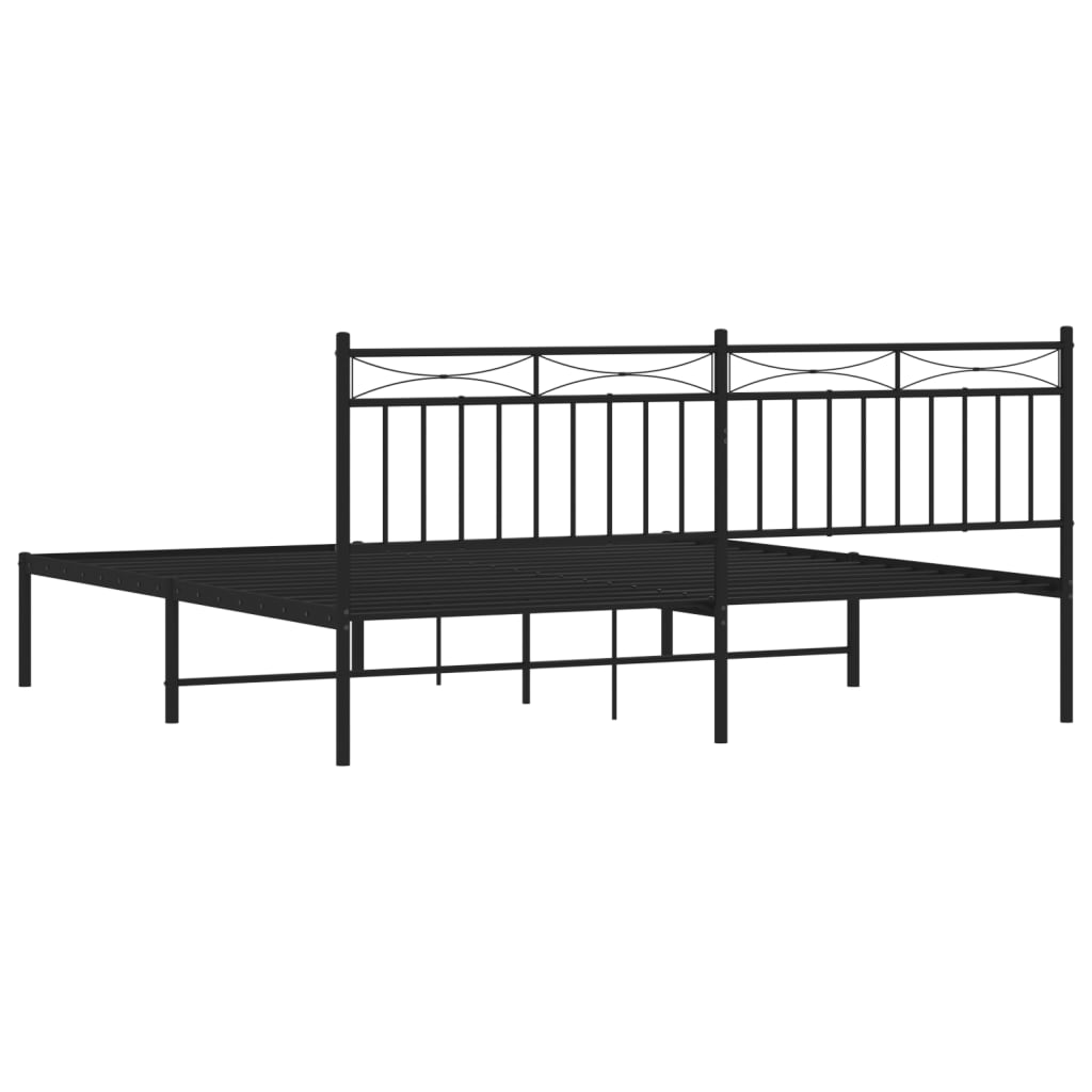 Black metal twin bed frame with decorative headboard