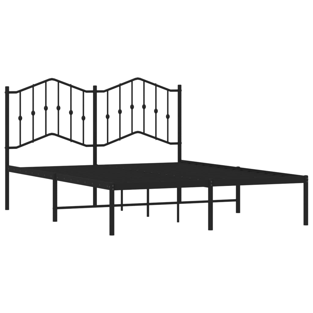Ornate black metal bed frame with curved headboard and footboard