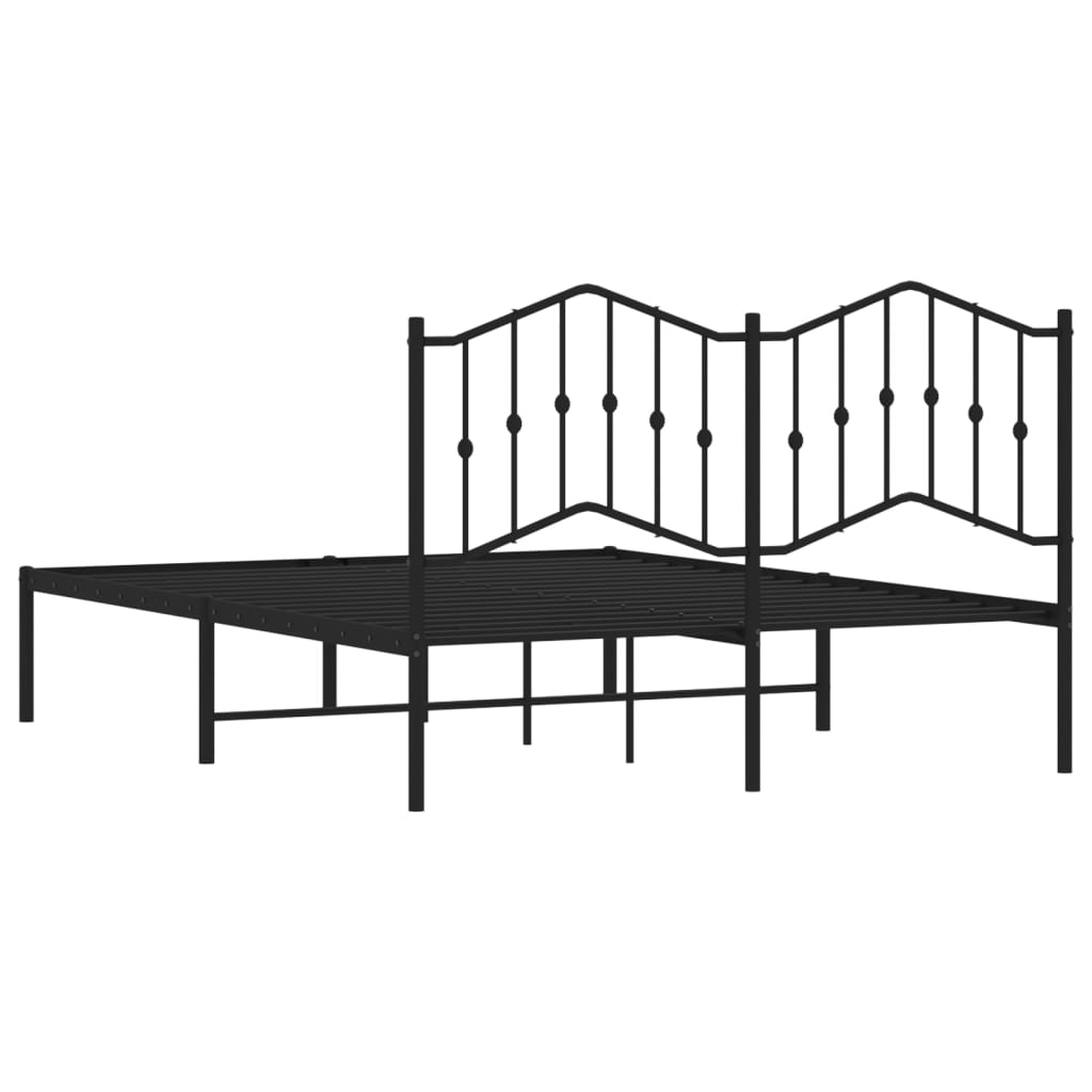 Black metal bench with decorative ornate headboard