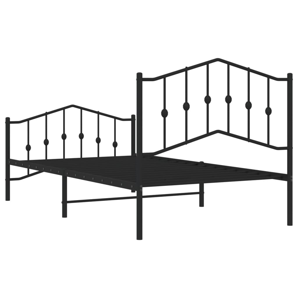 Black metal bed frame with ornate headboard and footboard